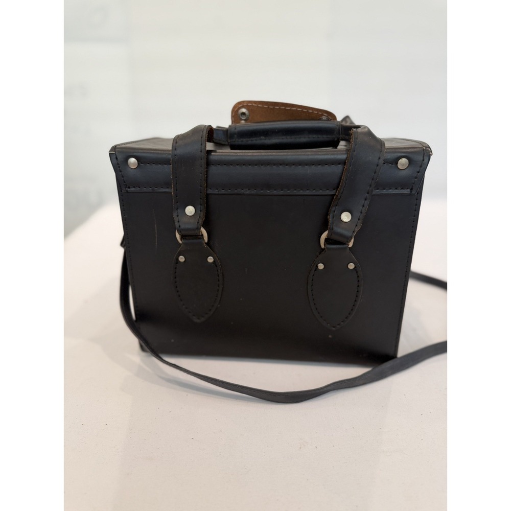 Vintage Large Black Leather Camera Hard Case w/ compartments & handle Japan Y2K - Picture 7 of 12